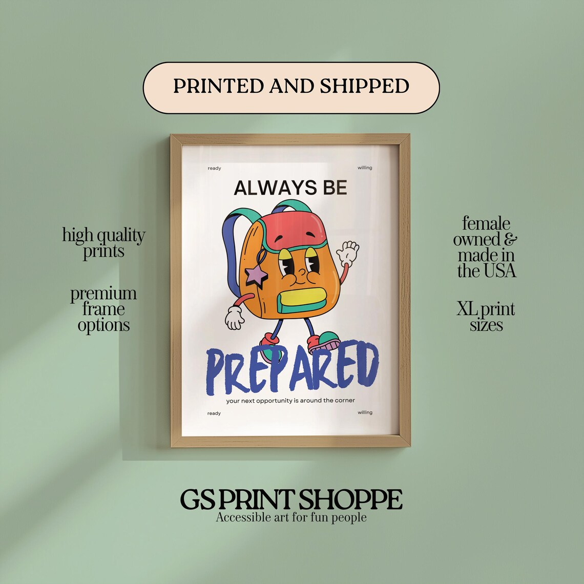 Always Be Prepared Retro Backpack Cartoon Motivational Poster