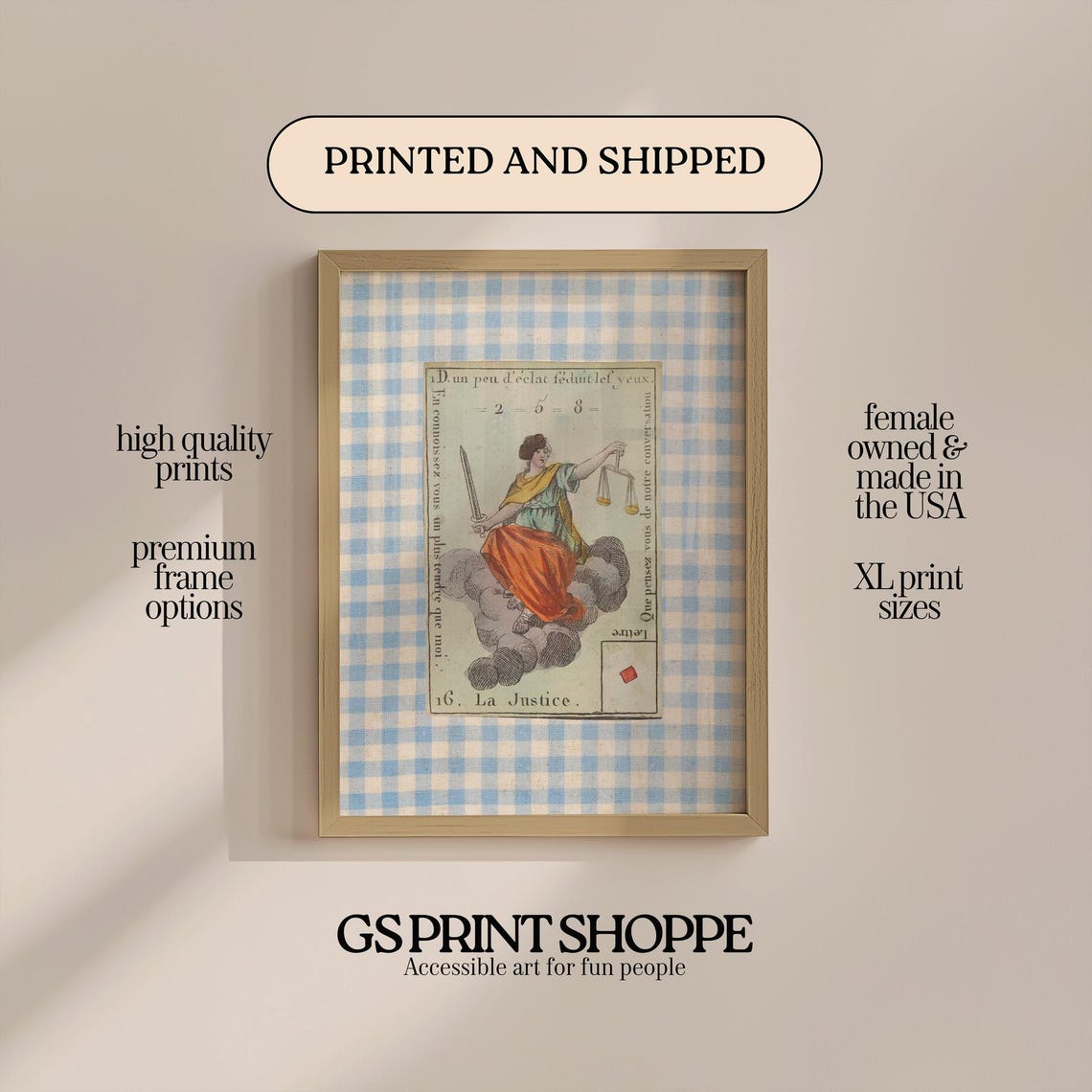Vintage French La Justice Sword Scales Tarot Card Justice Art Poster