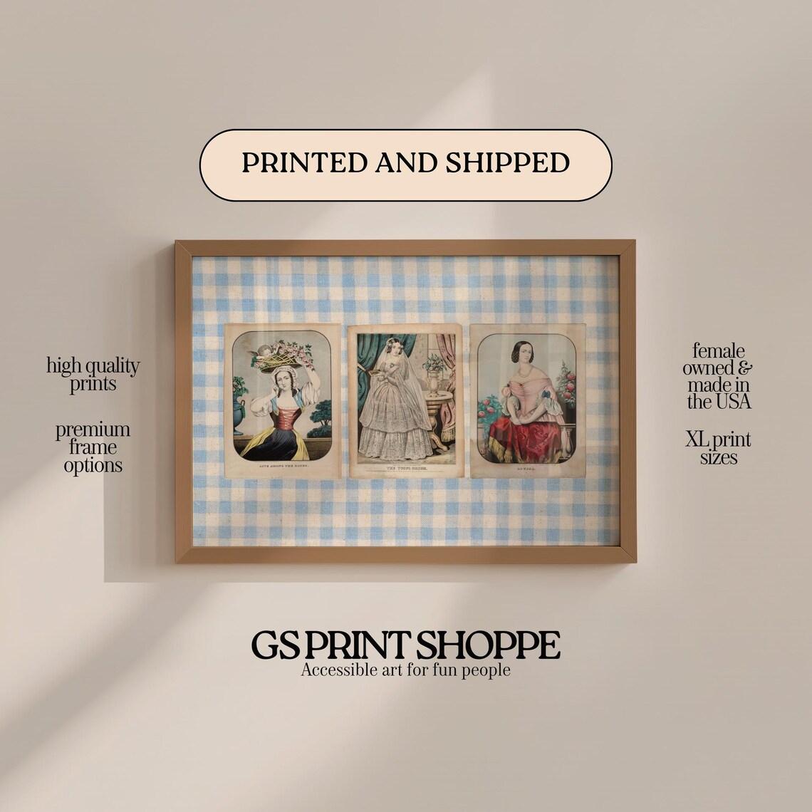 Vintage Fashion Plate Trio Gingham Retro Ladies Illustration Poster