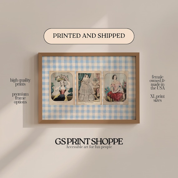 Vintage Fashion Plate Trio Gingham Retro Ladies Illustration Poster