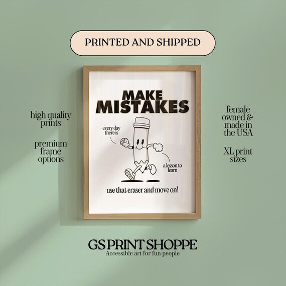 Make Mistakes Black Pencil Cartoon Character Motivational Poster