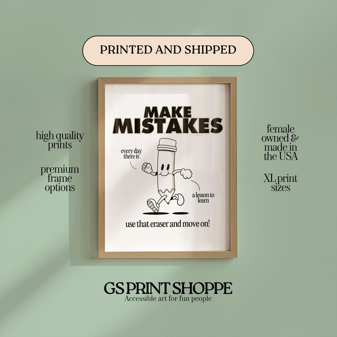 Make Mistakes Black Pencil Cartoon Character Motivational Poster