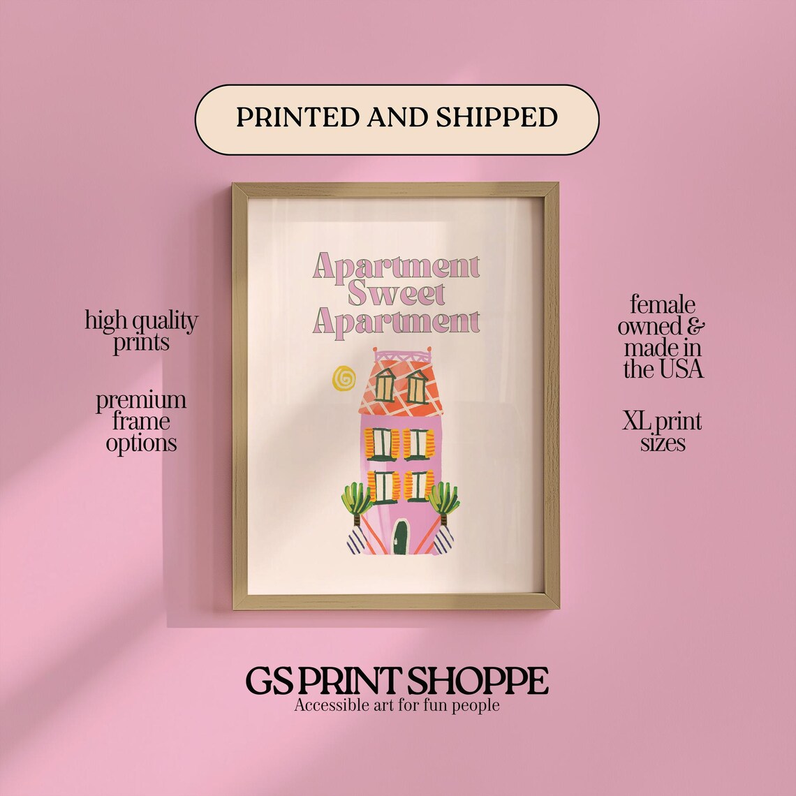 Apartment Sweet Apartment Cute Pink Townhouse Illustration Poster