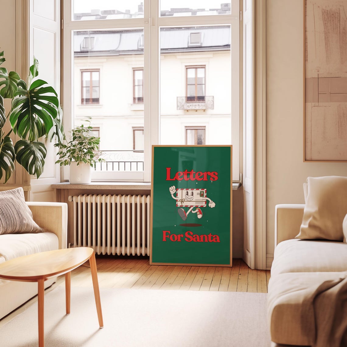 Letters For Santa Retro Cartoon Mailbox Green Christmas Kids Poster