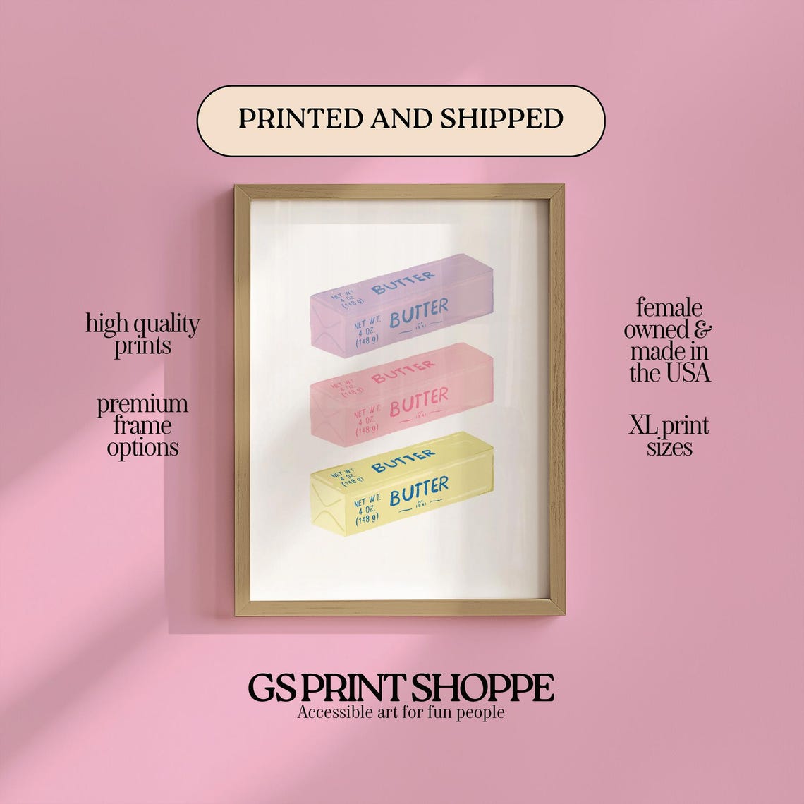 Stacked Watercolor Butter Sticks Pastel Kitchen Foodie Poster
