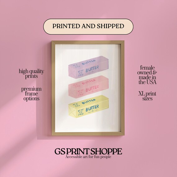 Stacked Watercolor Butter Sticks Pastel Kitchen Foodie Poster