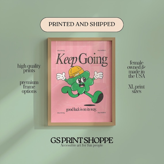 Keep Going Pink Clover Good Luck Motivational Quote Wall Art