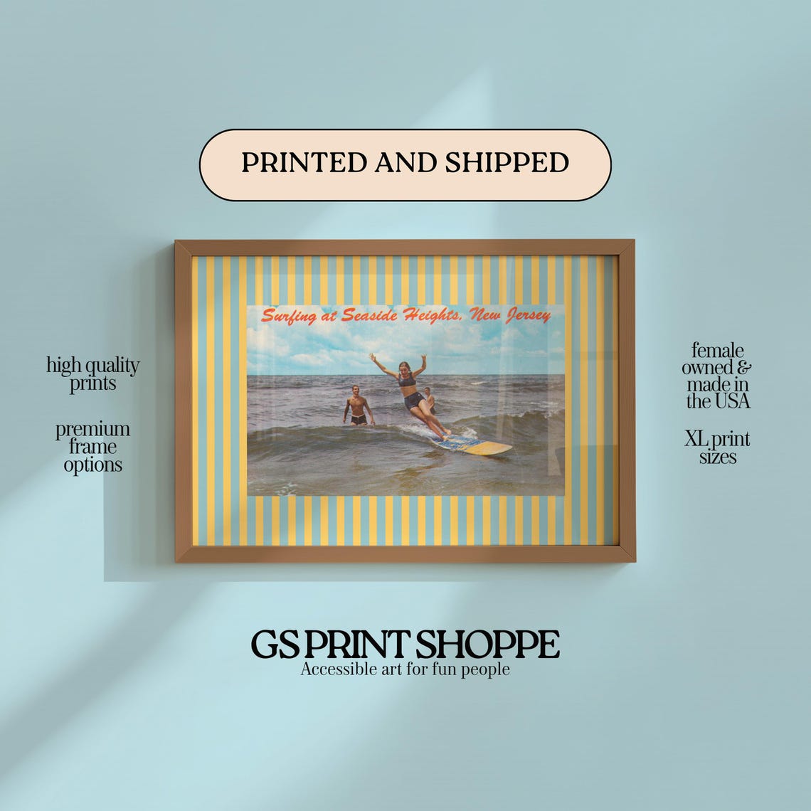 Surfing at Seaside Heights New Jersey Vintage Surf Photo Poster