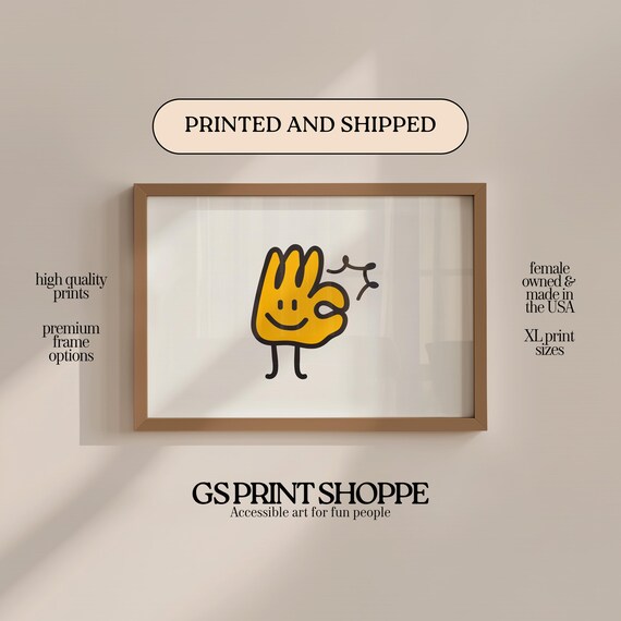 Smiling OK Hand Gesture Character Playful Minimalist Art Poster