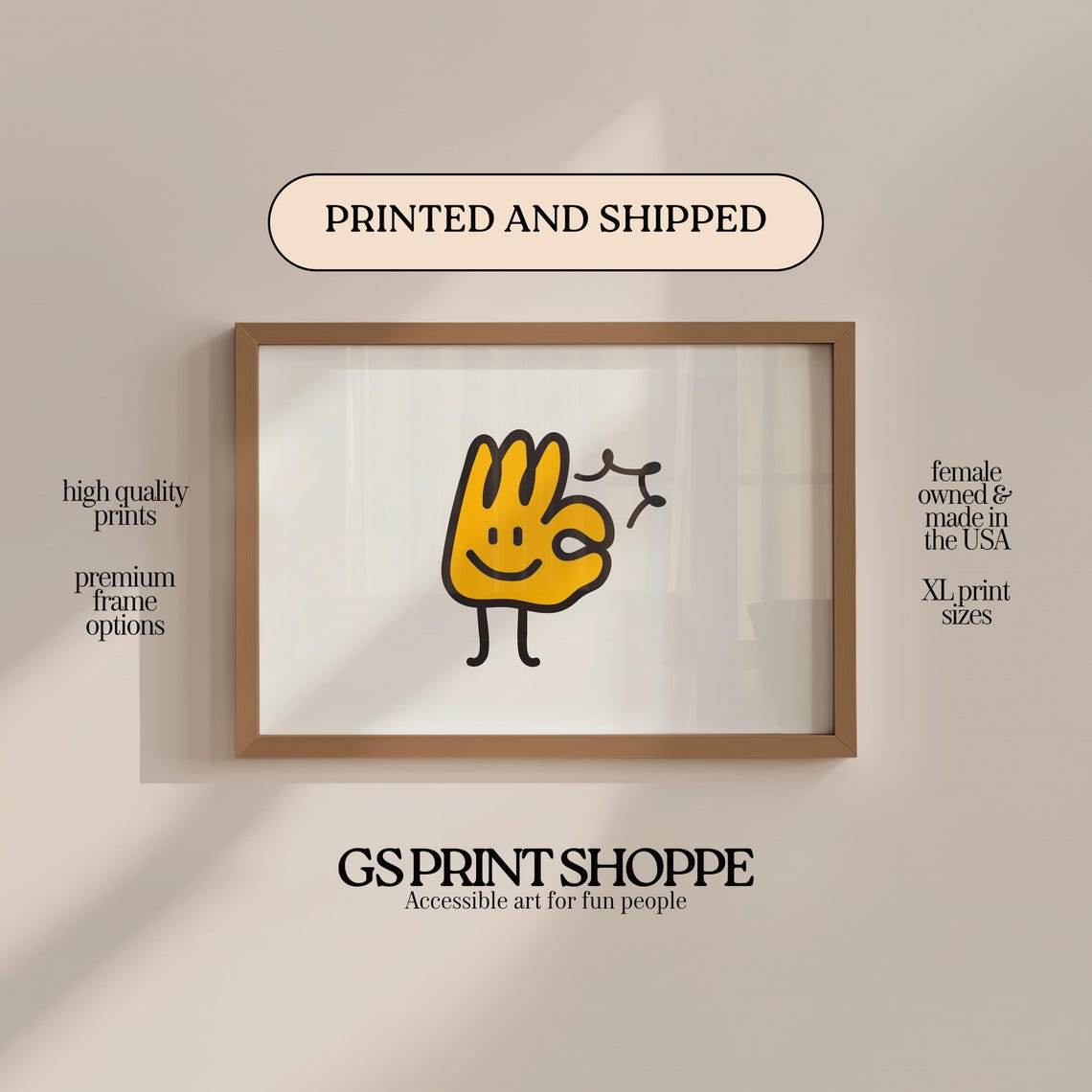 Smiling OK Hand Gesture Character Playful Minimalist Art Poster