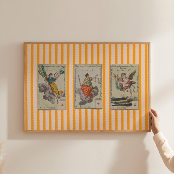 Vintage French Fortune Card Poster Trio Victory Justice Love Art