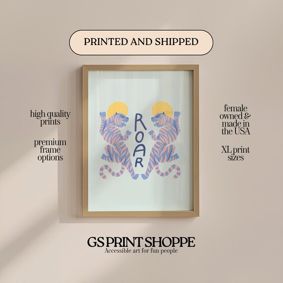 Pastel Tiger Duo Roar Typography Cute Jungle Animal Illustration Poster