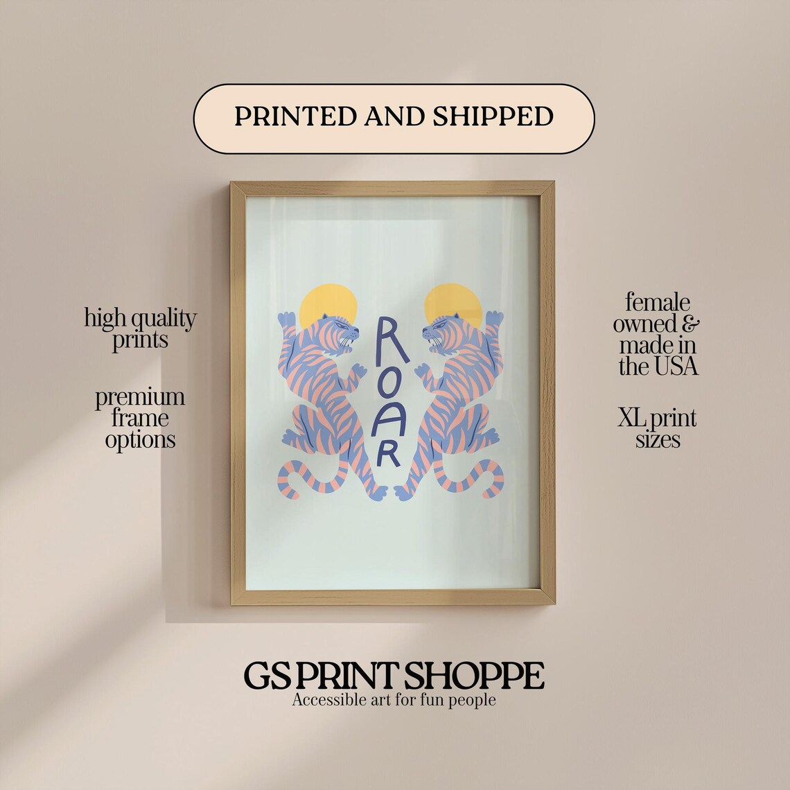 Pastel Tiger Duo Roar Typography Cute Jungle Animal Illustration Poster