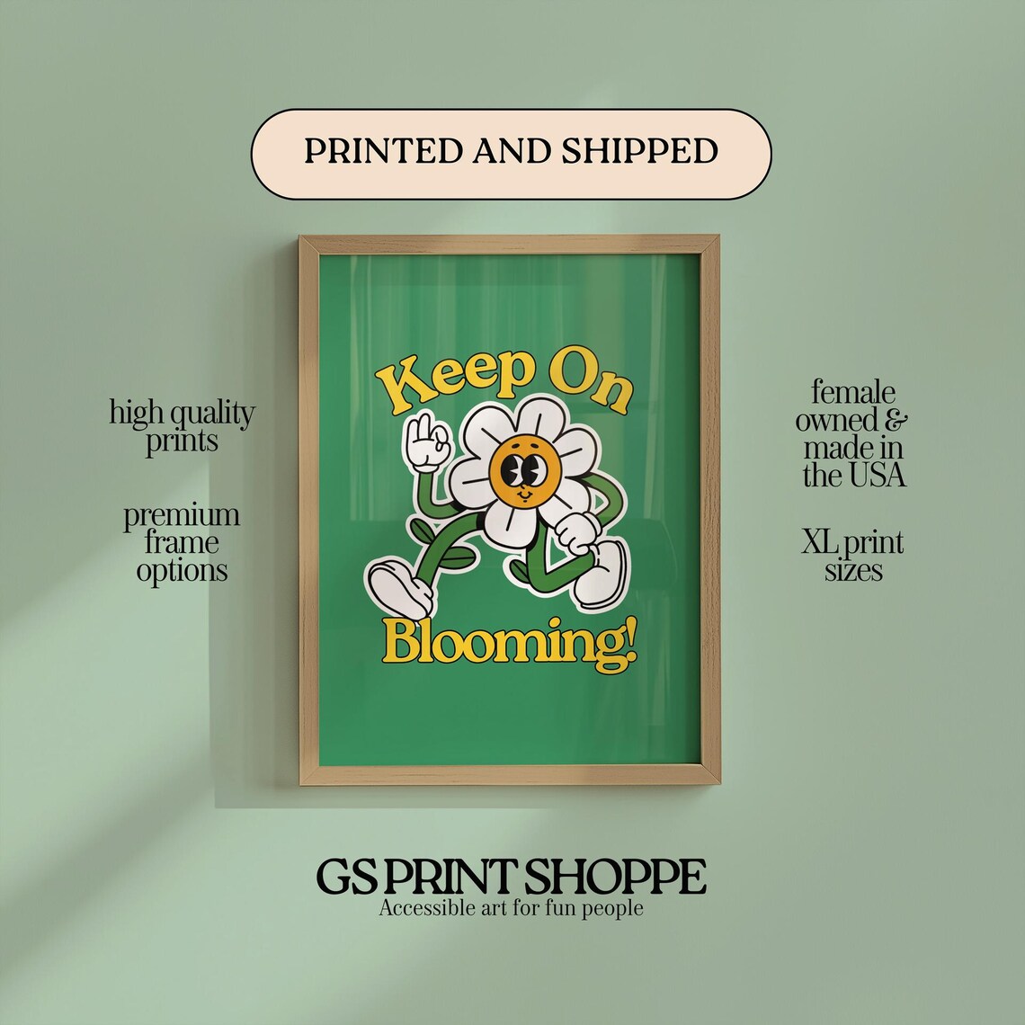 Keep On Blooming Daisy Poster Retro Character Cute Motivational Quote Art