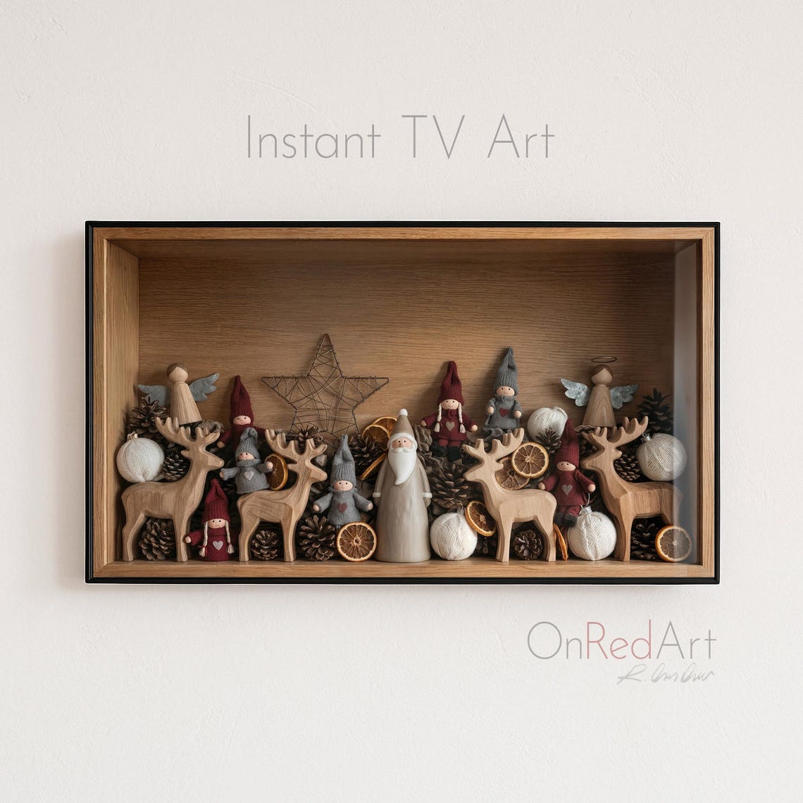 Rustic Christmas Display Santa Elves Reindeer Holiday Art Poster