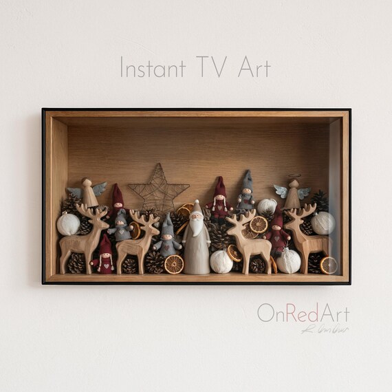 Rustic Christmas Display Santa Elves Reindeer Holiday Art Poster