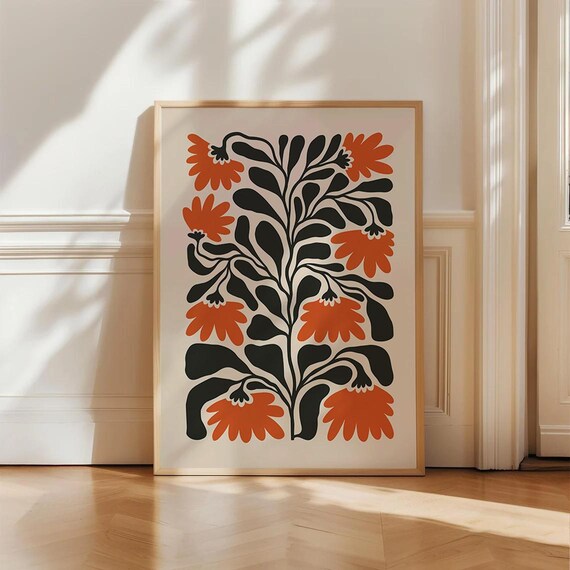 Terracotta Matisse Floral Poster Burnt Orange Botanical Home Decor