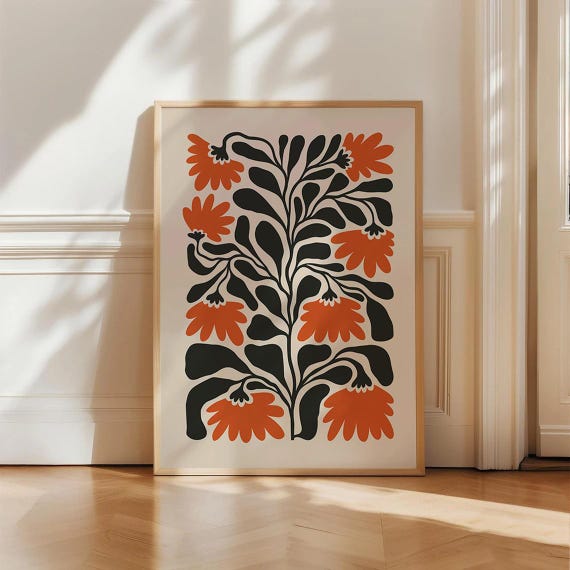 Terracotta Matisse Floral Print Abstract Botanical Wall Art Modern Boho Home Decor Burnt Orange Flower Poster Gift For Her