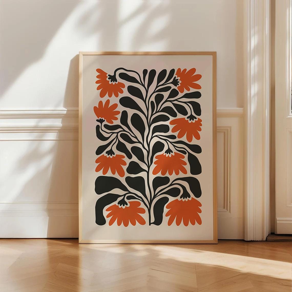 Terracotta Matisse Floral Poster Burnt Orange Botanical Home Decor