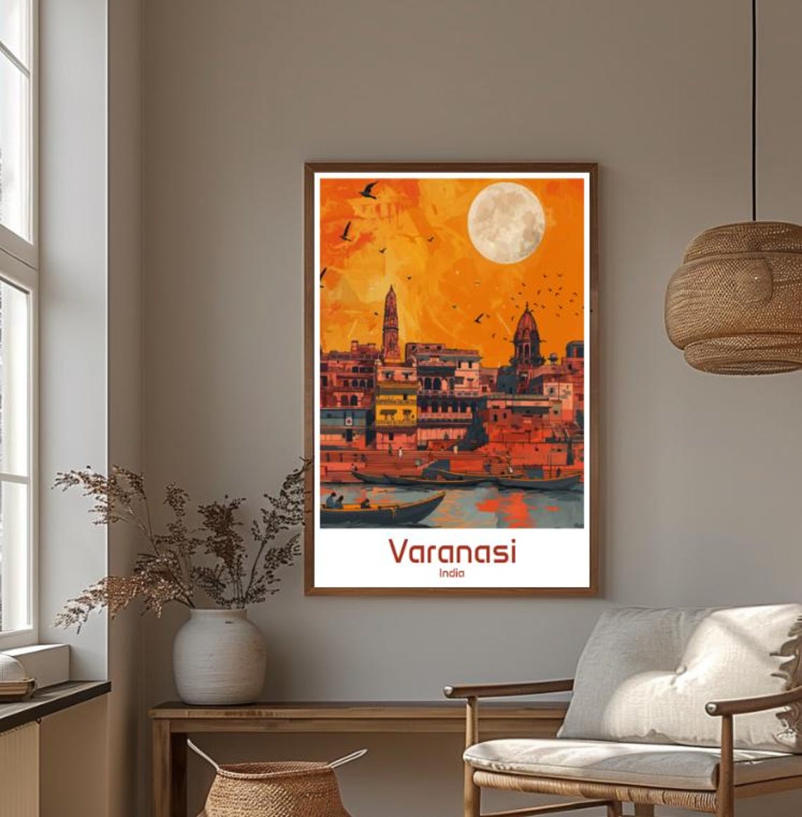 Varanasi India Ganges Ghats Sunrise Boats Temples River Poster - Image 4
