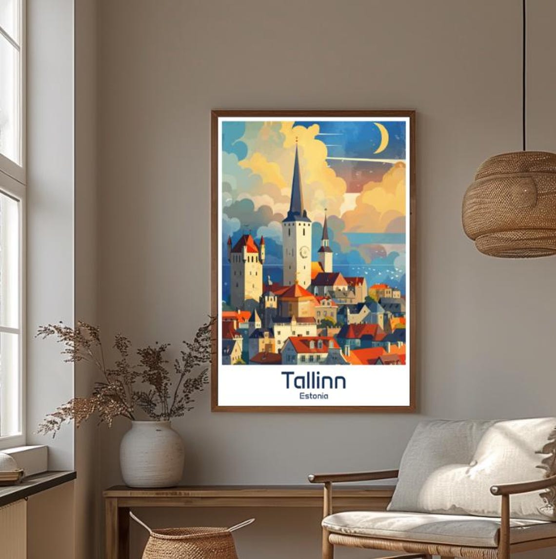 Tallinn Estonia Old Town Spires Dusk Crescent Moon Glow Poster - Image 4