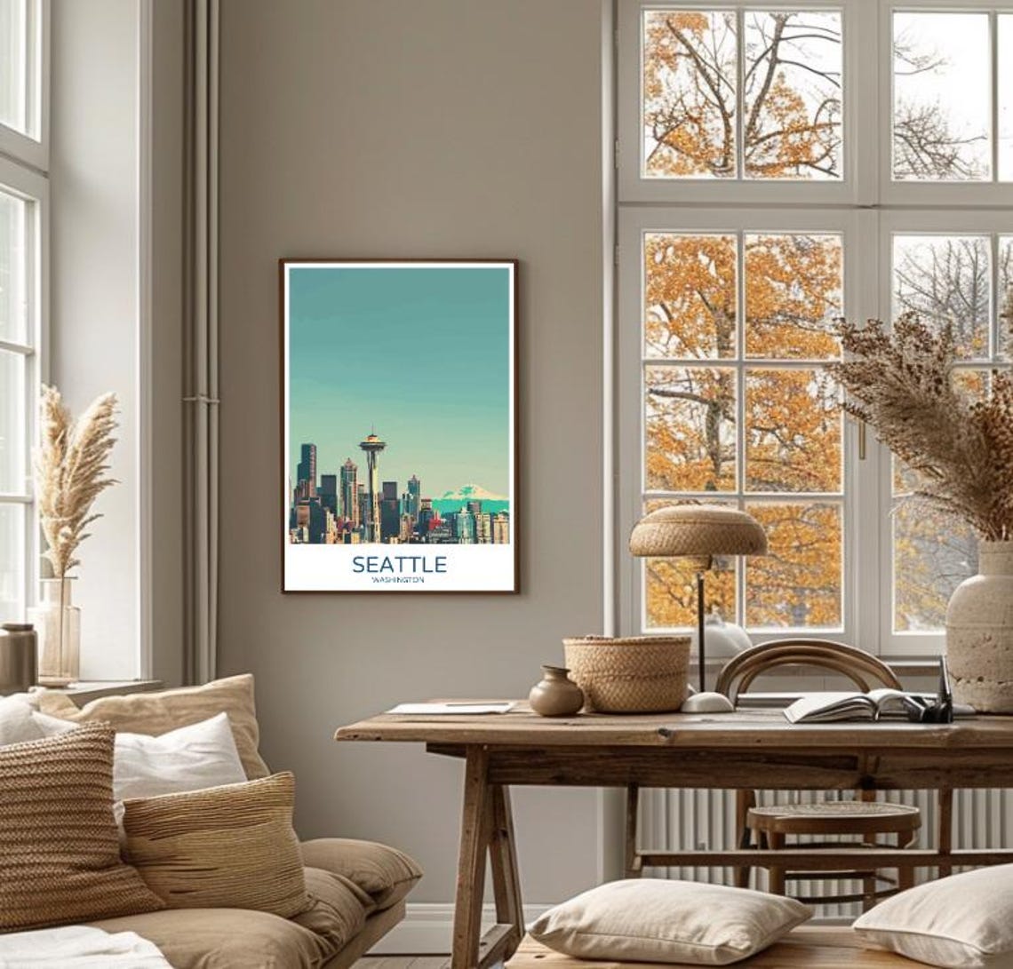 Seattle Washington Space Needle Skyline Retro Mt Rainier Travel Poster - Image 4