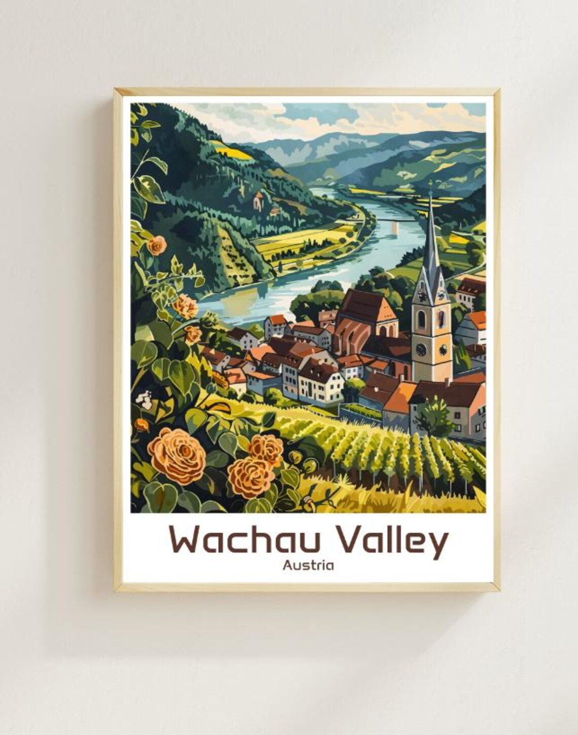 Wachau Valley Austria Danube River Vineyards Travel Illustration Poster
