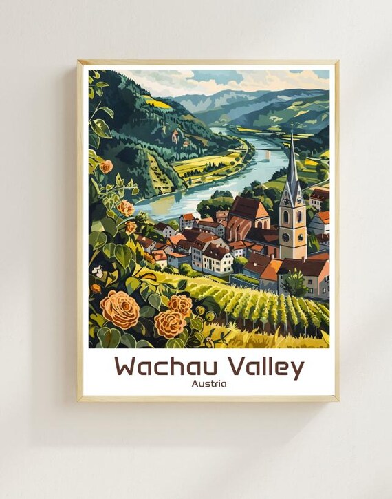 Wachau Valley Austria Danube River Vineyards Travel Illustration Poster