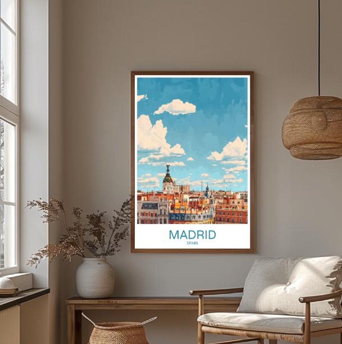 Madrid Spain Rooftop Panorama With Ornate Dome Blue Sky Travel Poster - Image 3