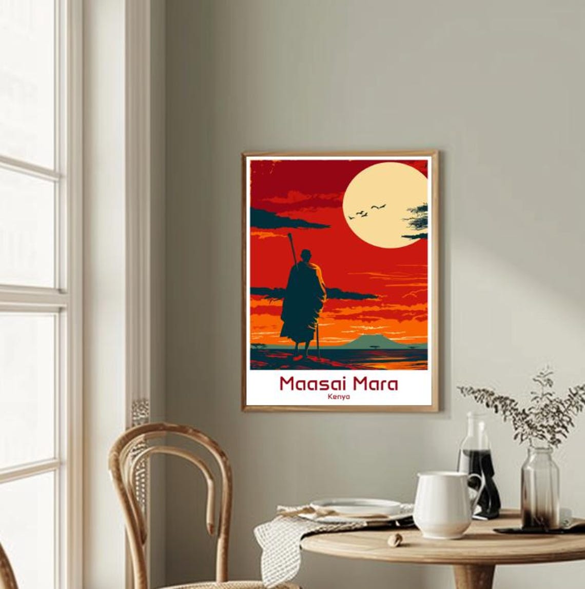 Maasai Mara Kenya Sunset Maasai Silhouette Savanna Travel Poster - Image 2