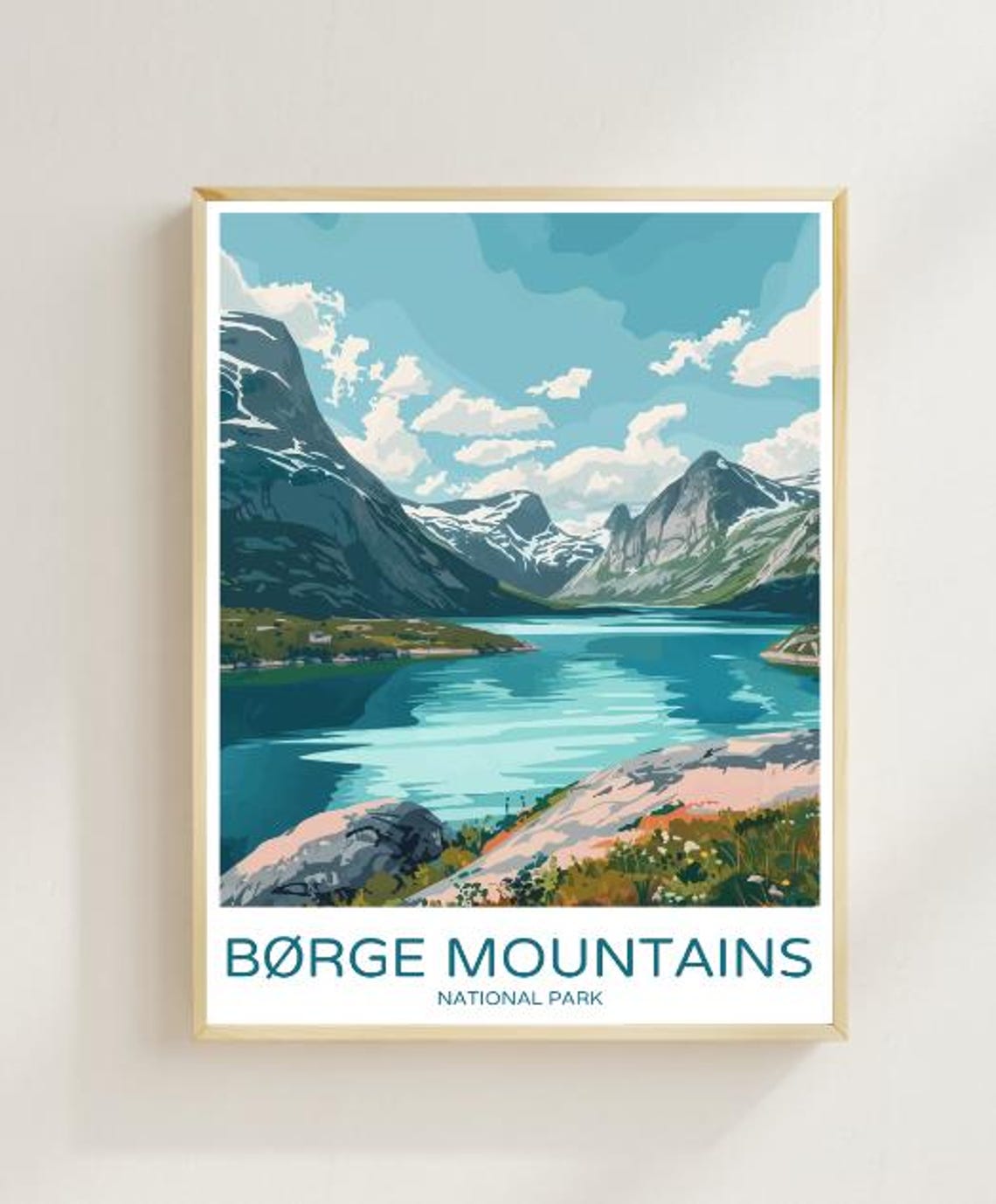 Borge Mountains Norway Arctic Fjord Poster With Snowy Peaks Lake View