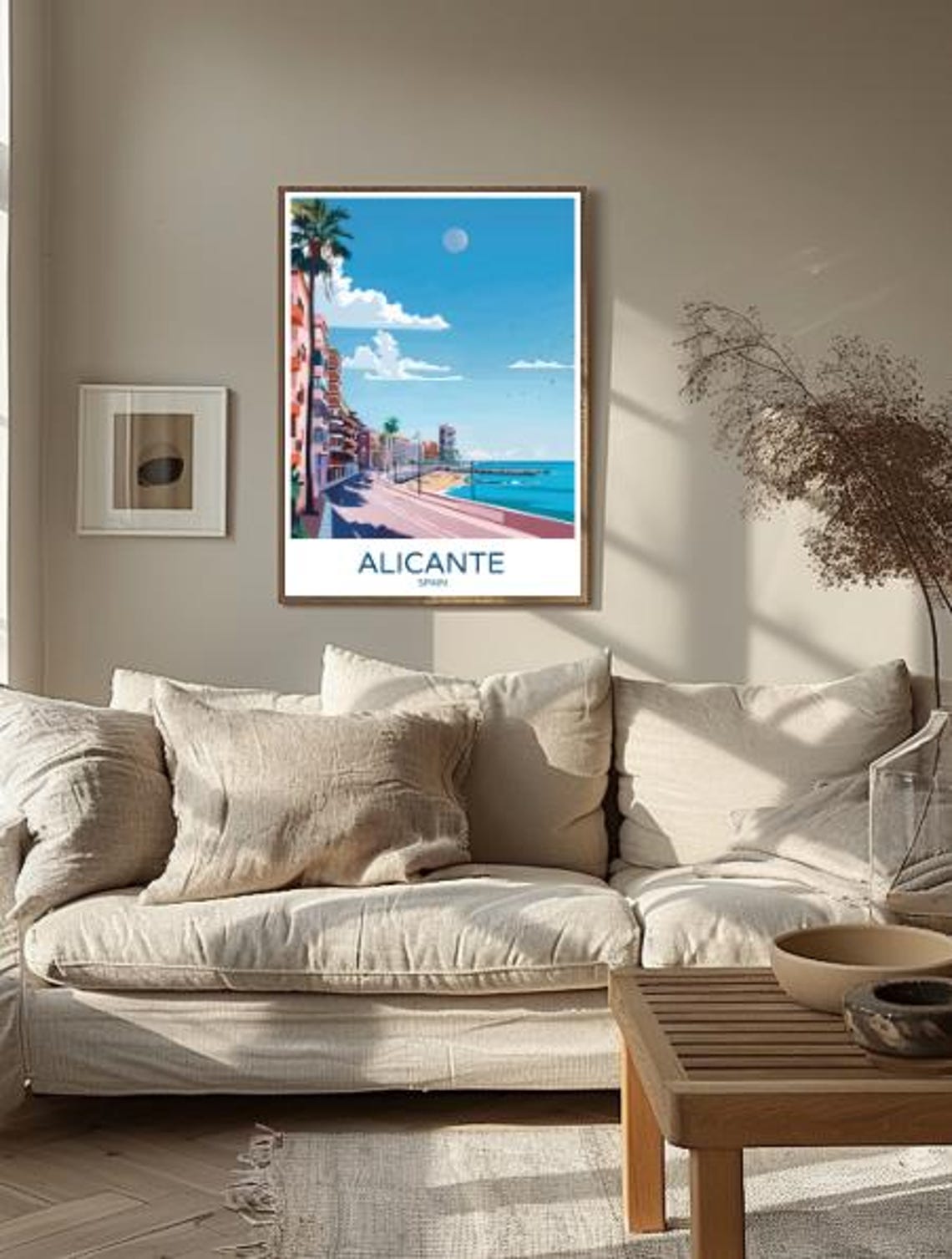 Alicante Spain Sunny Seafront Promenade Palms Beach Scene Poster - Image 2