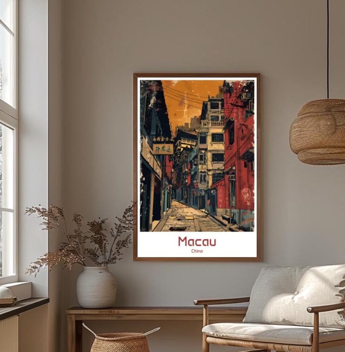 Macau China Historic Old Street Lanterns Sunset Vintage Style Poster - Image 4