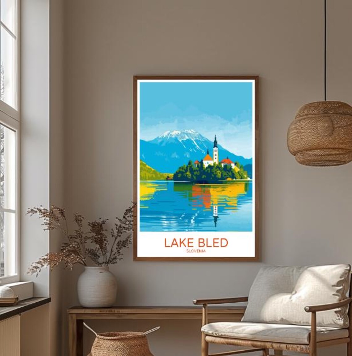 Lake Bled Slovenia Travel Poster with the Island Church and Alps View - Image 3
