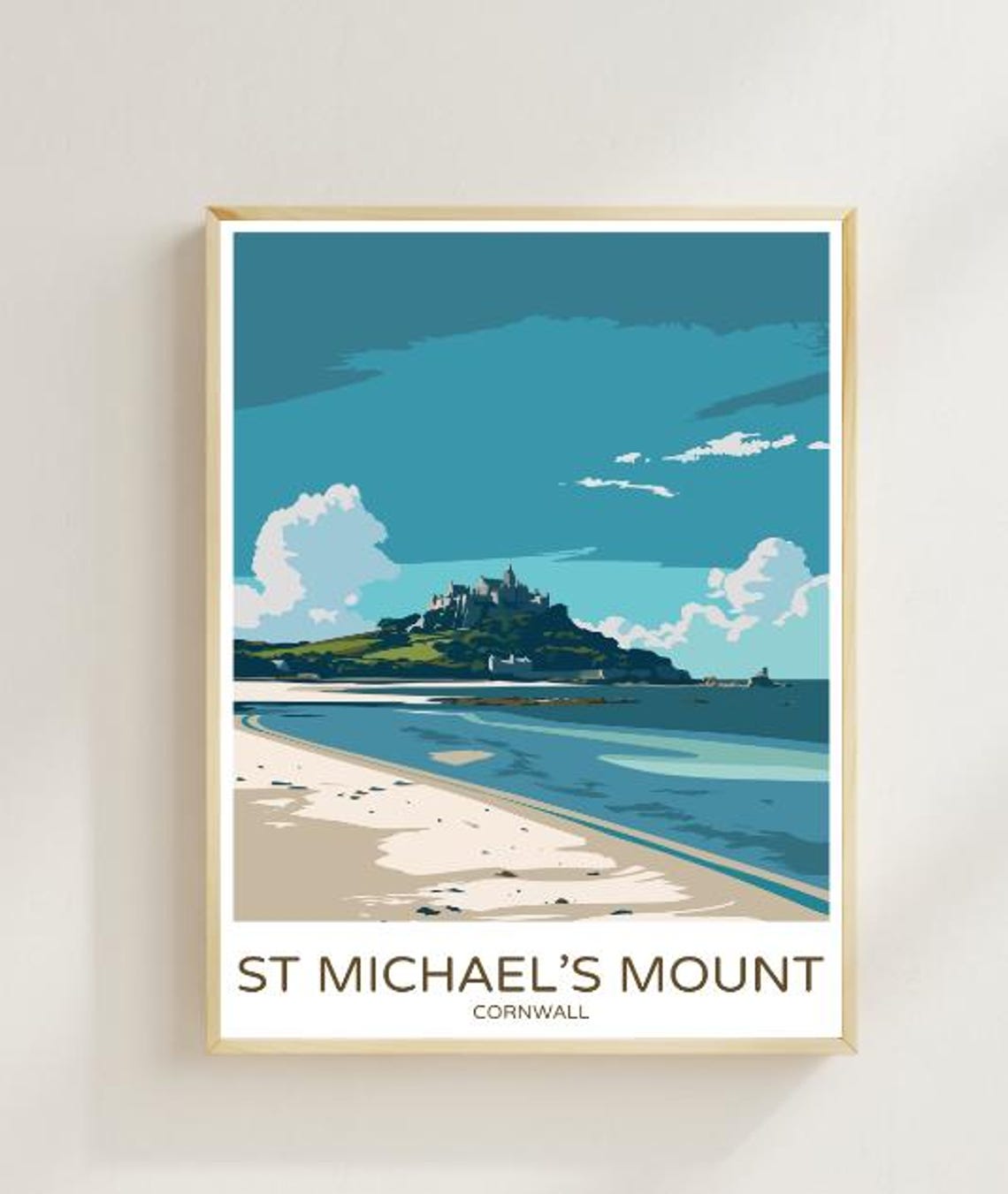 Historic St Michaels Mount Cornwall Tidal Island Beach Travel Poster