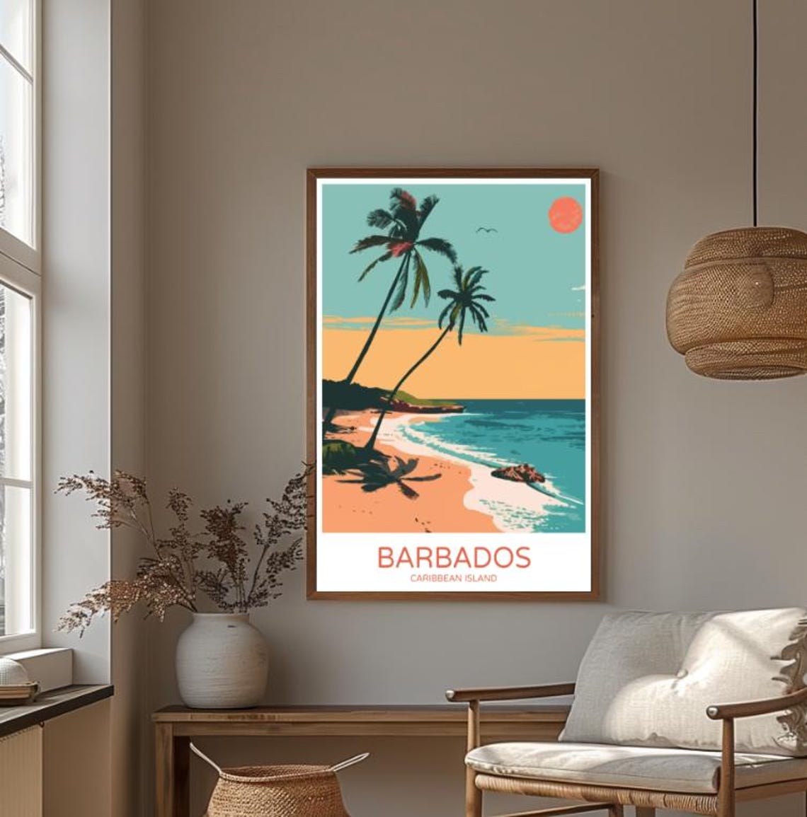 Barbados Caribbean Island Leaning Palm Beach Sunset View Poster - Image 4