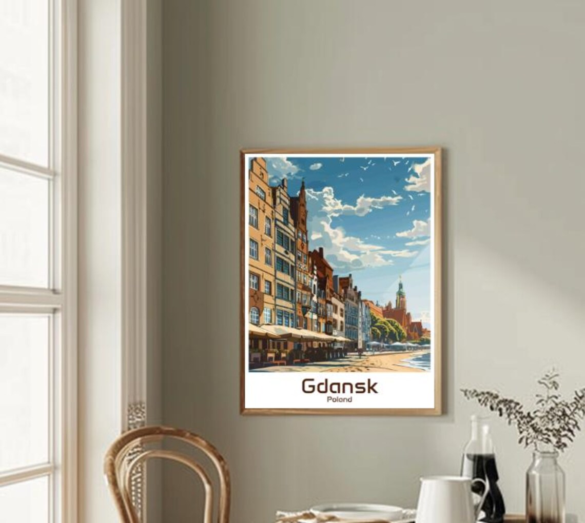 Gdansk Poland Waterfront Travel Poster With Colorful Townhouses - Image 2