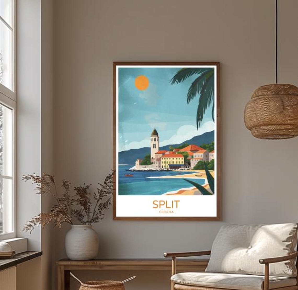 Split Croatia Travel Poster Adriatic Coastal Town Beach Palm View - Image 3