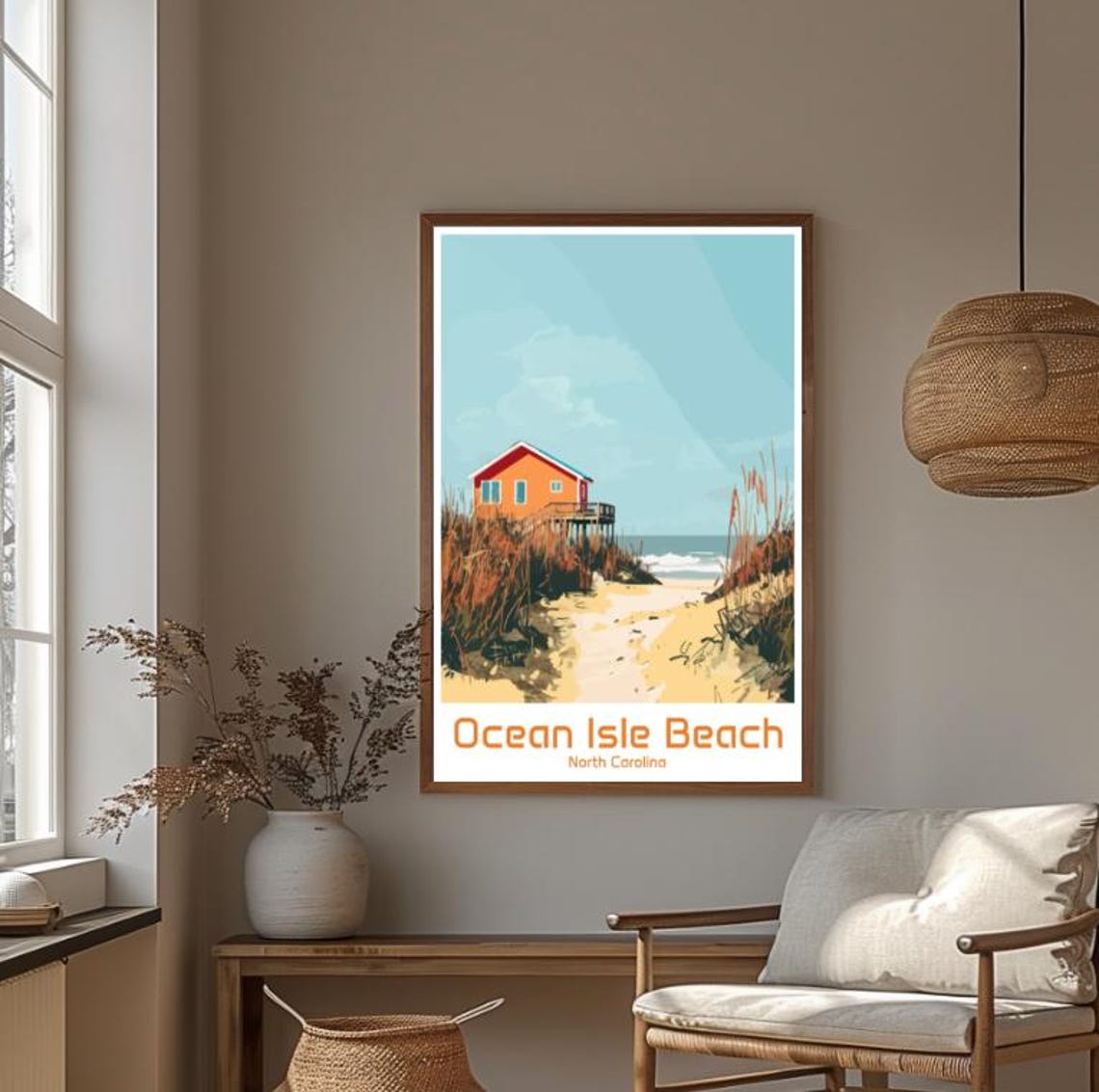 Ocean Isle Beach North Carolina Dune Cottage Vintage Art Poster - Image 4