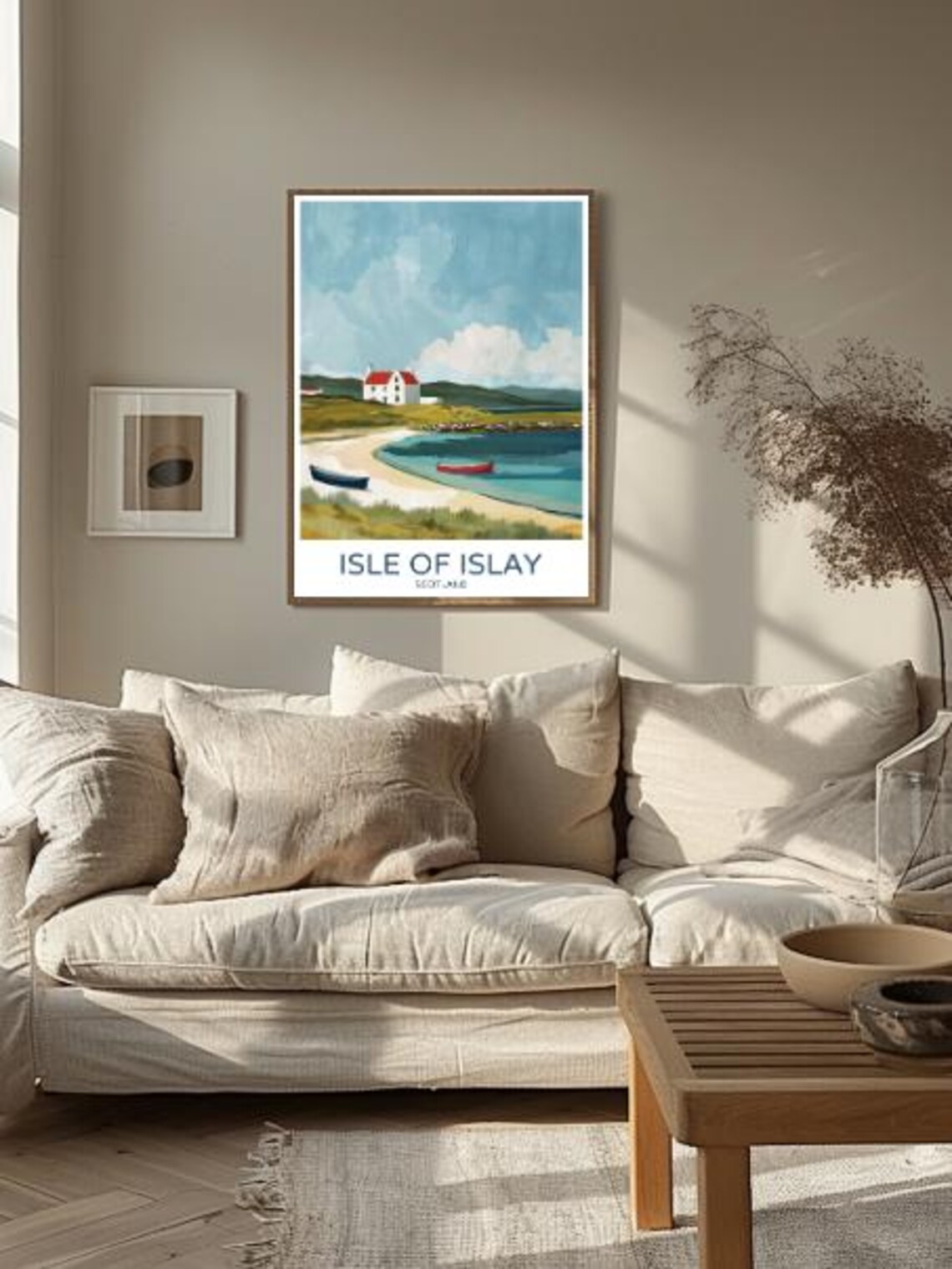 Isle Of Islay Scotland Coastal Poster With White Cottage Red Boat Beach - Image 2
