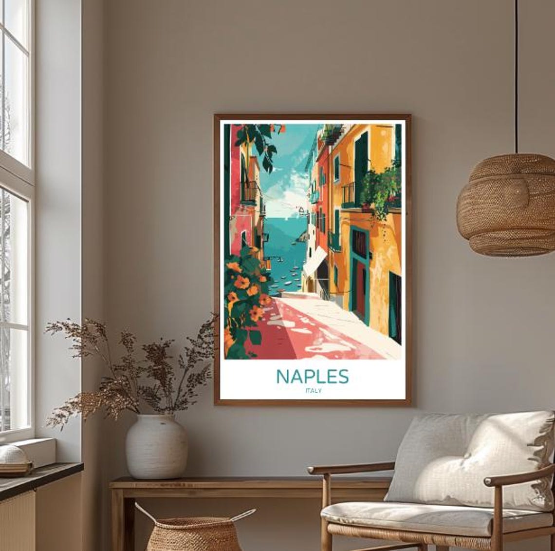 Naples Travel Poster Vibrant Wall Art Of The Bay Historic Cityscapes Italian Travel Print Cultural Decor Pizza Lover Gift Wall Art - Image 3