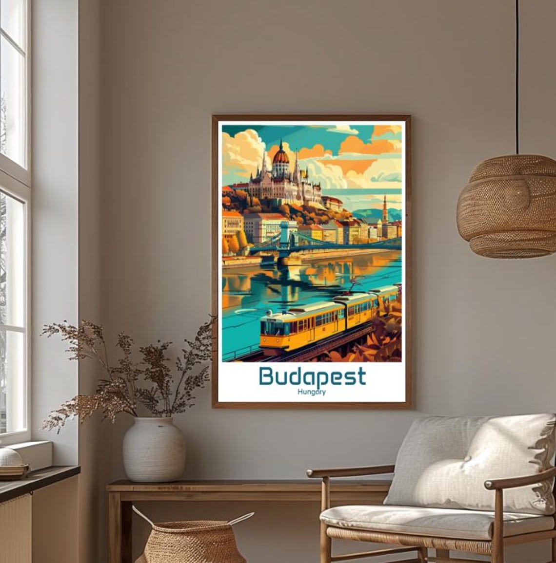 Budapest Hungary Parliament Building Bridge Tram Danube Poster - Image 4
