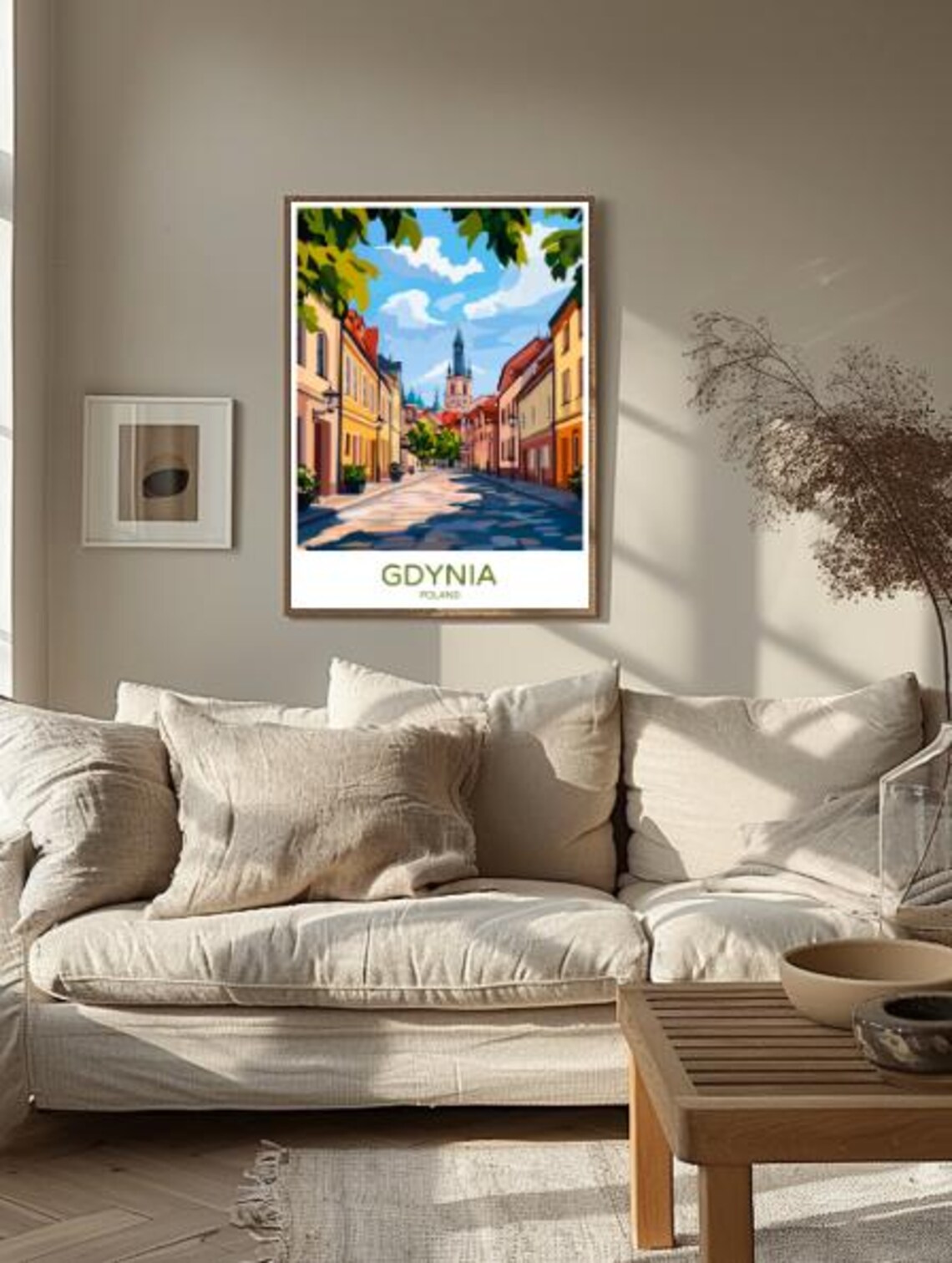 Gdynia Poland Travel Poster with a Historic Street and Church Towers - Image 2