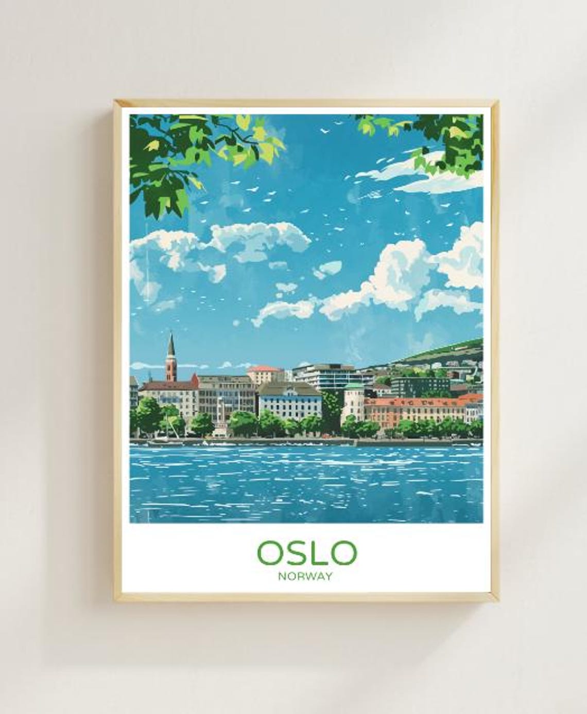 Oslo Skyline Travel Poster Modern Wall Art Of Norway Cityscape And Fjord Views Oslo Travel Print Nordic Decor Artwork