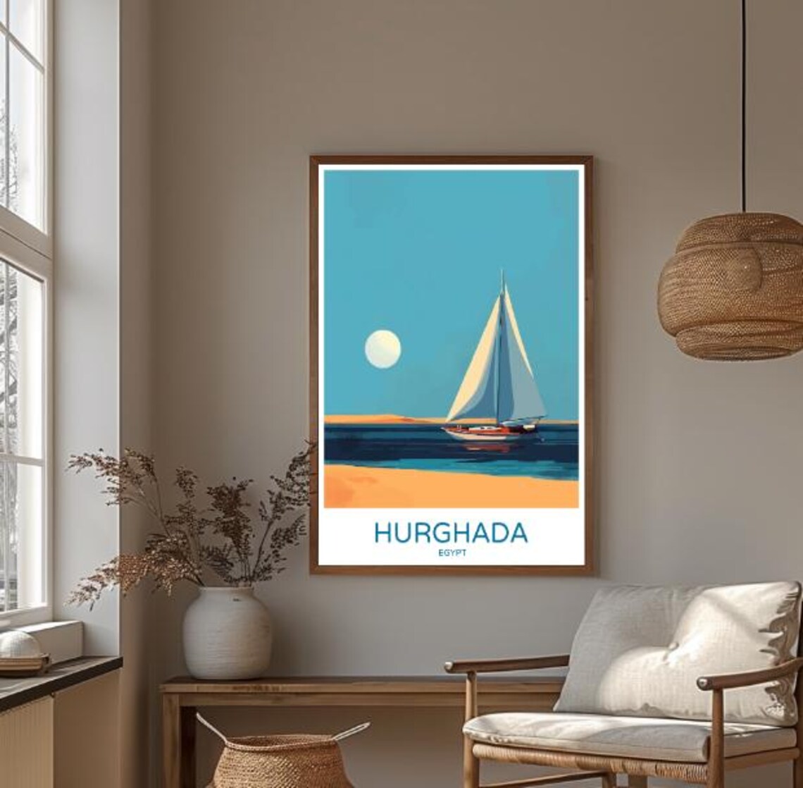 Hurghada Egypt Golden Sun Sailboat Beach Red Sea Travel Poster - Image 3