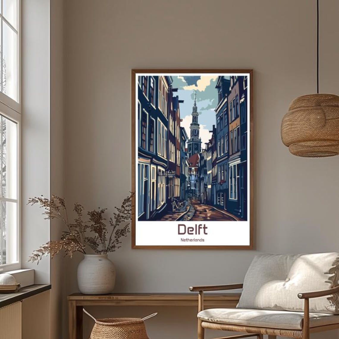 Delft Netherlands Nieuwe Kerk Cobblestone Street Bicycles Poster - Image 4