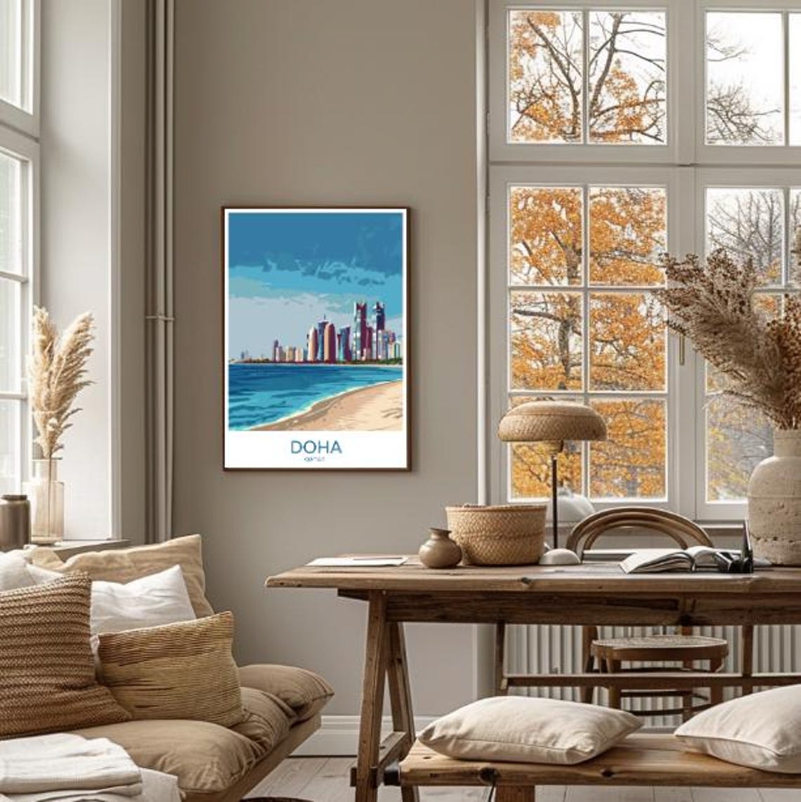 Doha Qatar City Skyline Poster Over a Tropical Beachfront Bay - Image 4