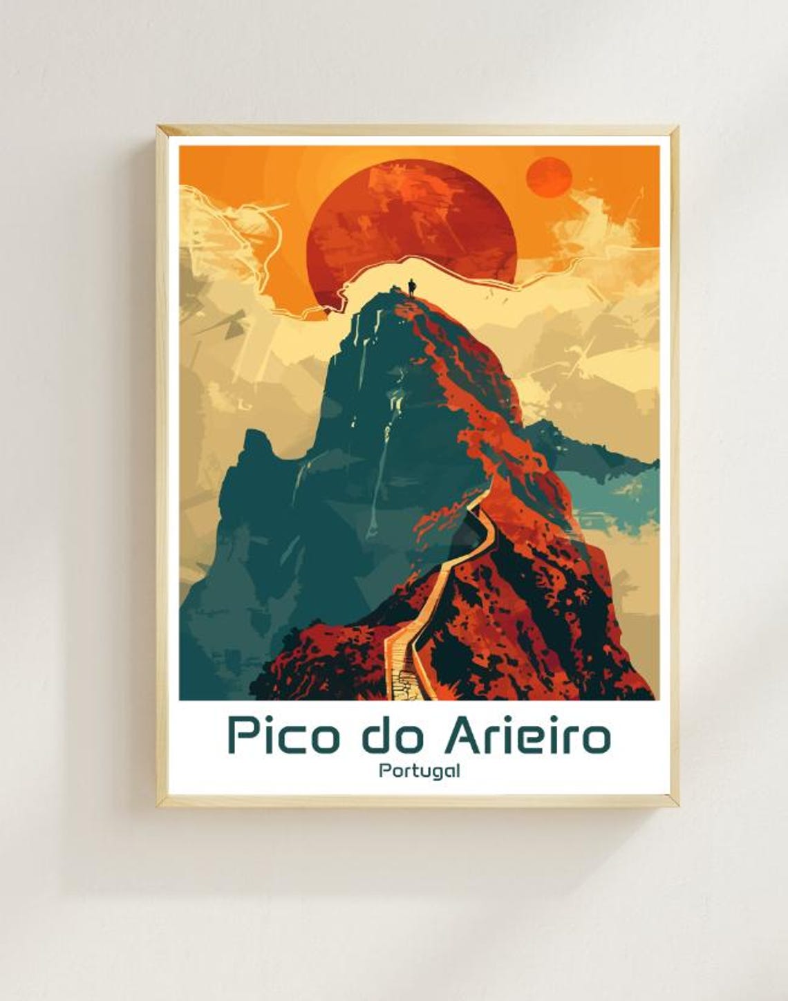 Pico do Arieiro Madeira Portugal Sunset Peak Hiker Travel Poster