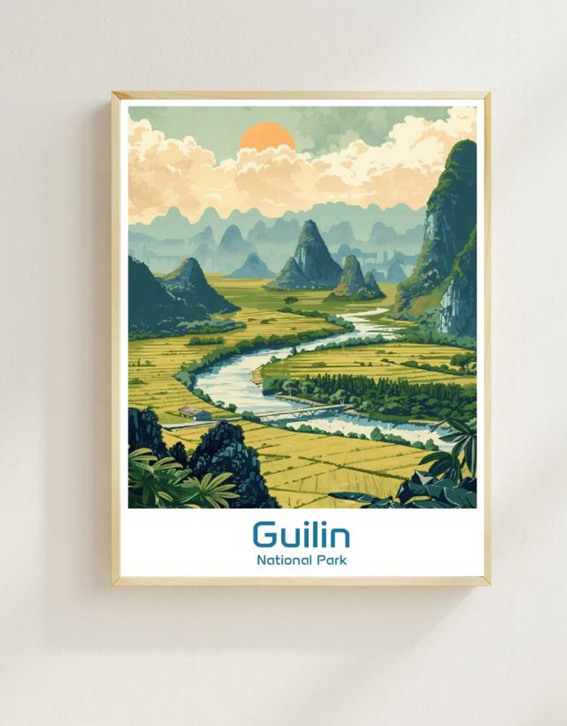 Guilin National Park China Karst River Valley Retro Travel Poster
