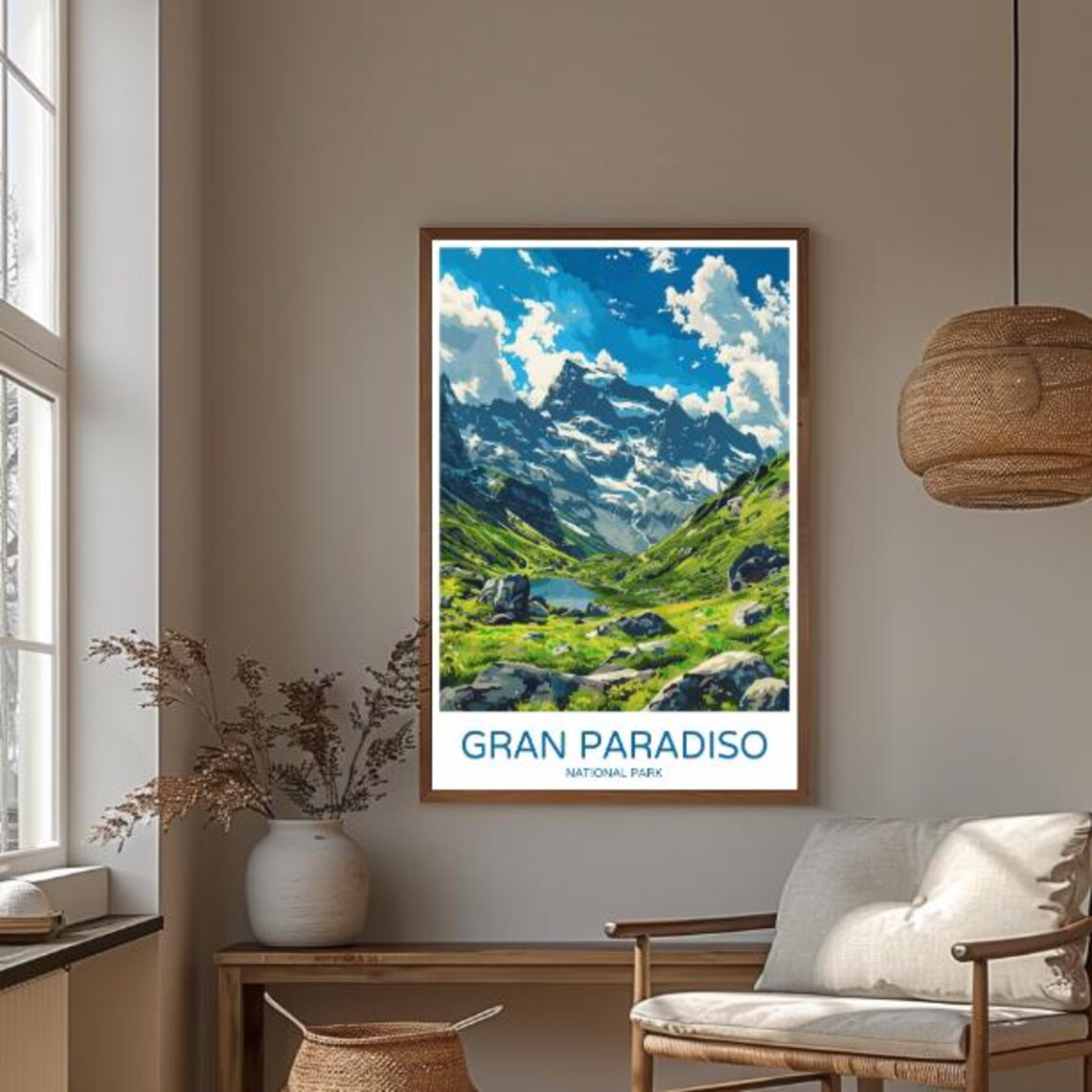 Gran Paradiso National Park Snowy Massif and Lake Travel Poster - Image 3